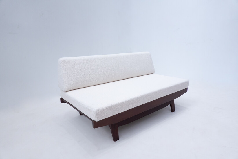 Mid-Century Modern Italian Sofa, White Boucle and Wood, 1960s - 2 Available