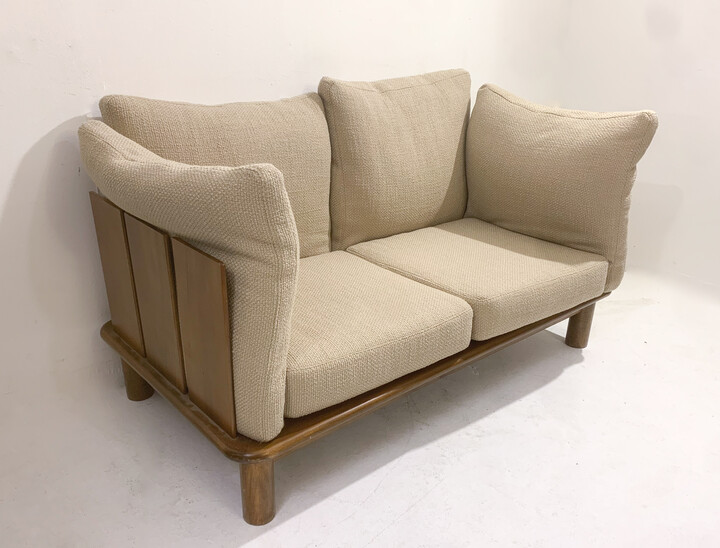 Mid-Century Modern Italian Wood and Fabric Sofa, Poltronova, 1970S