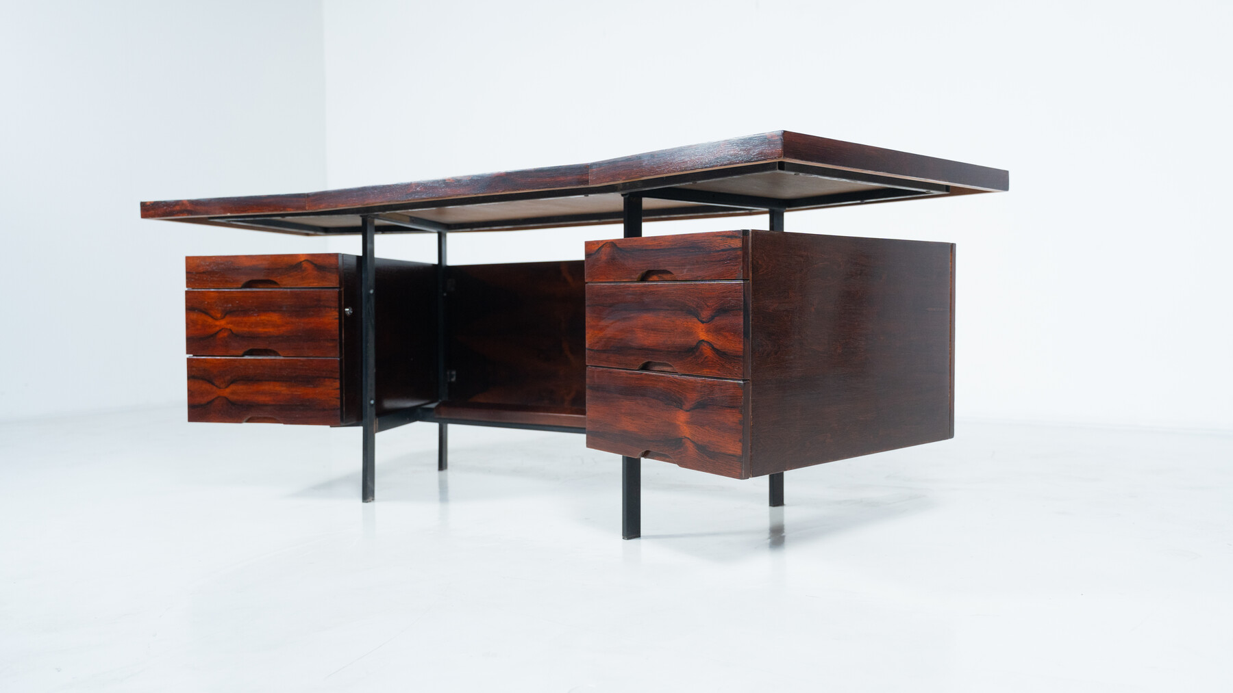 Mid-Century Modern Italian Wooden Desk with Drawers, 1960s