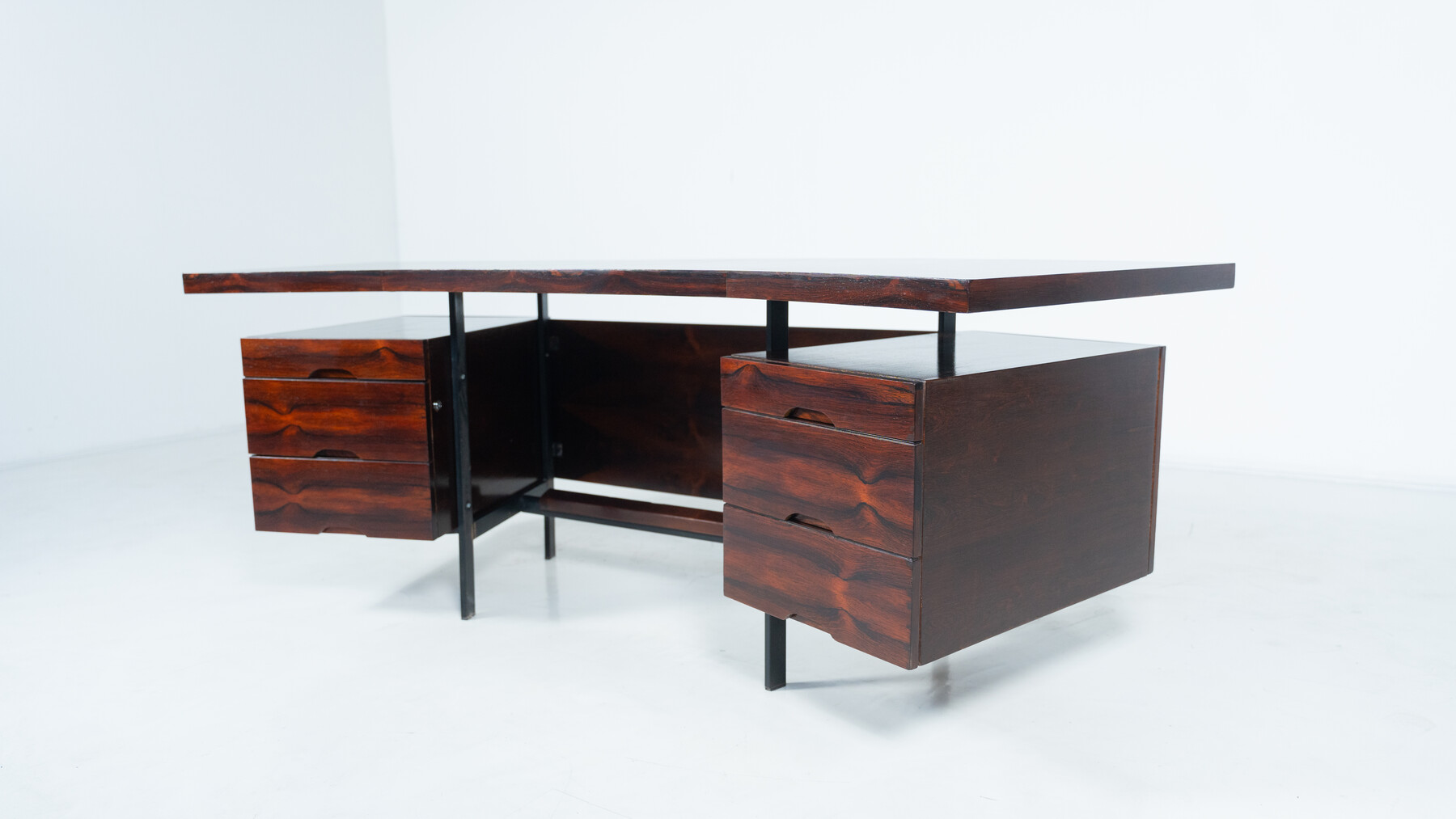Mid-Century Modern Italian Wooden Desk with Drawers, 1960s
