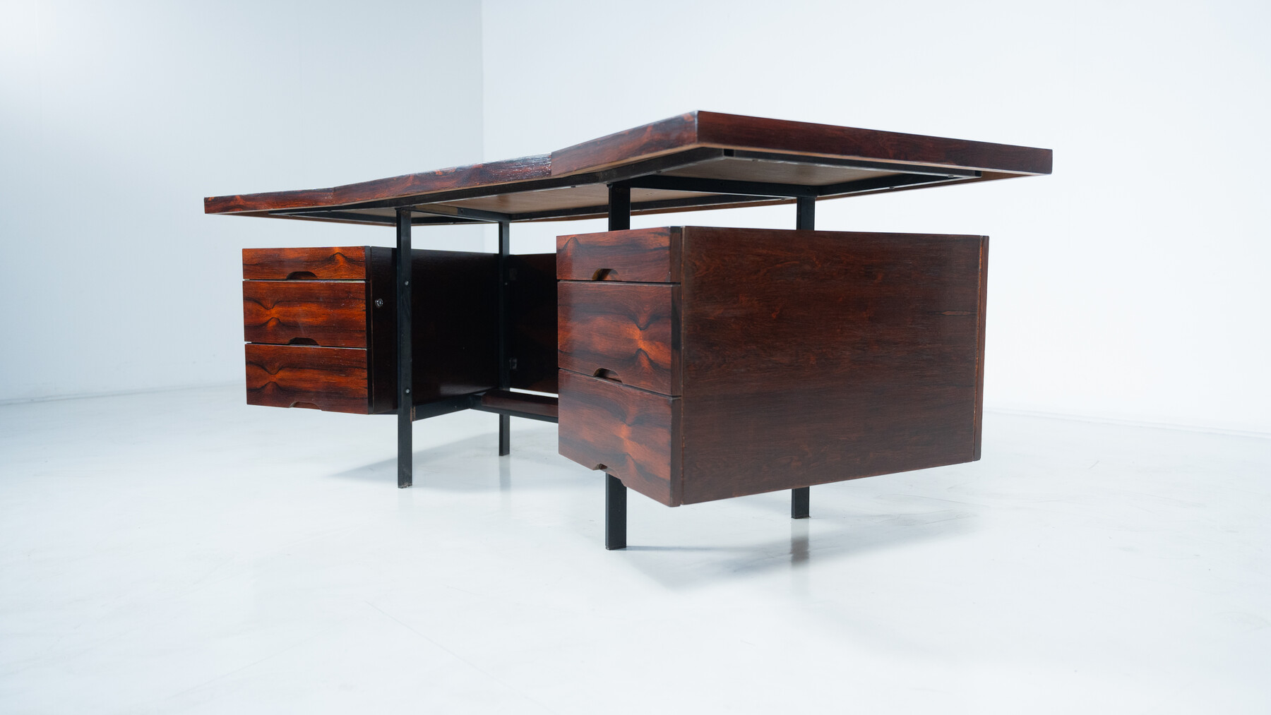 Mid-Century Modern Italian Wooden Desk with Drawers, 1960s