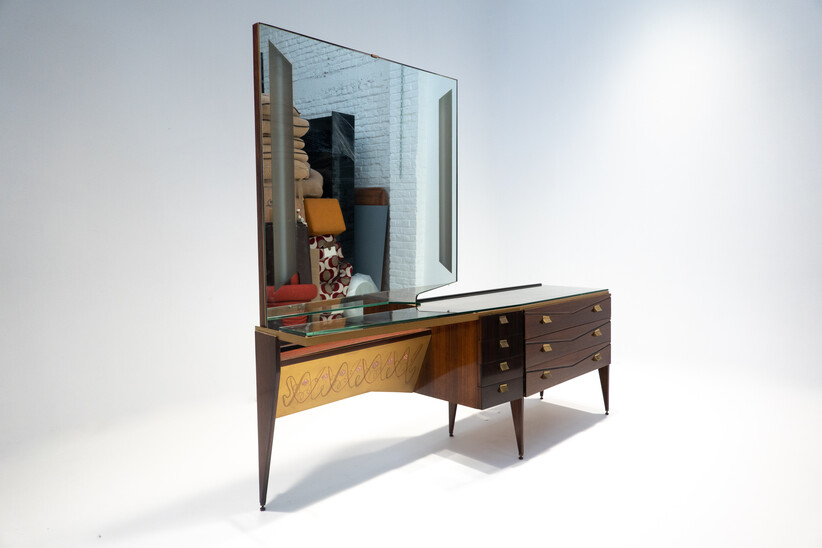 Mid-Century Modern Italian Wooden Dressing Table with Lightning Mirror, 1960s