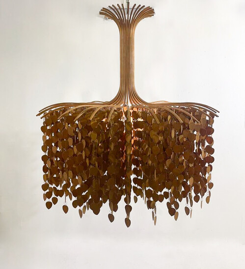 Mid-Century Modern Large Wooden Chandelier, Pine Wood,1960s