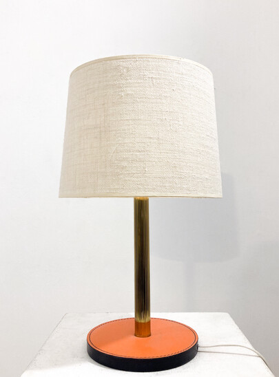 Mid-Century Modern Leather and Brass Table Lamp