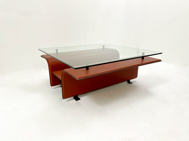 Mid-Century Modern Leather Coffee Table, Italy, 1980s