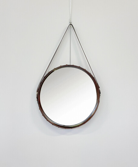 Mid-Century Modern Leather Mirror, Italian, 1950s