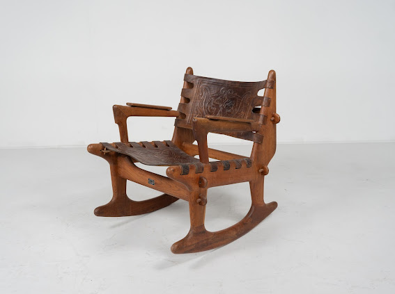 Mid-Century Modern Leather Rocking Chair by Angel Pazmino, Ecuador, 1970s