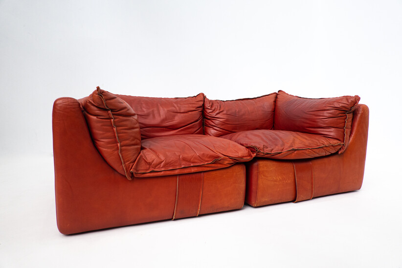 Mid-Century Modern Leather Sofa by Mario Bellini, Italy, 1970s