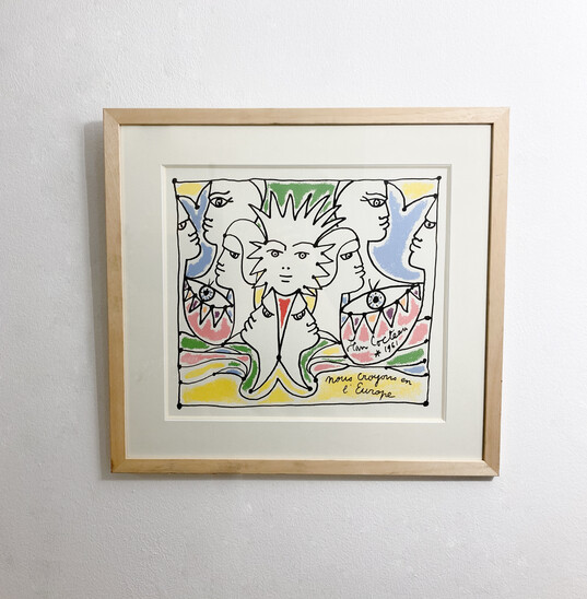 Mid-Century Modern Lithography 'Europe's Colours' by Jean Cocteau, 1961