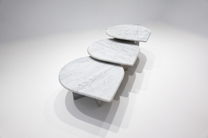 Mid-Century Modern Marble Nesting Table attributed to Ronald Schmitt, 1980s