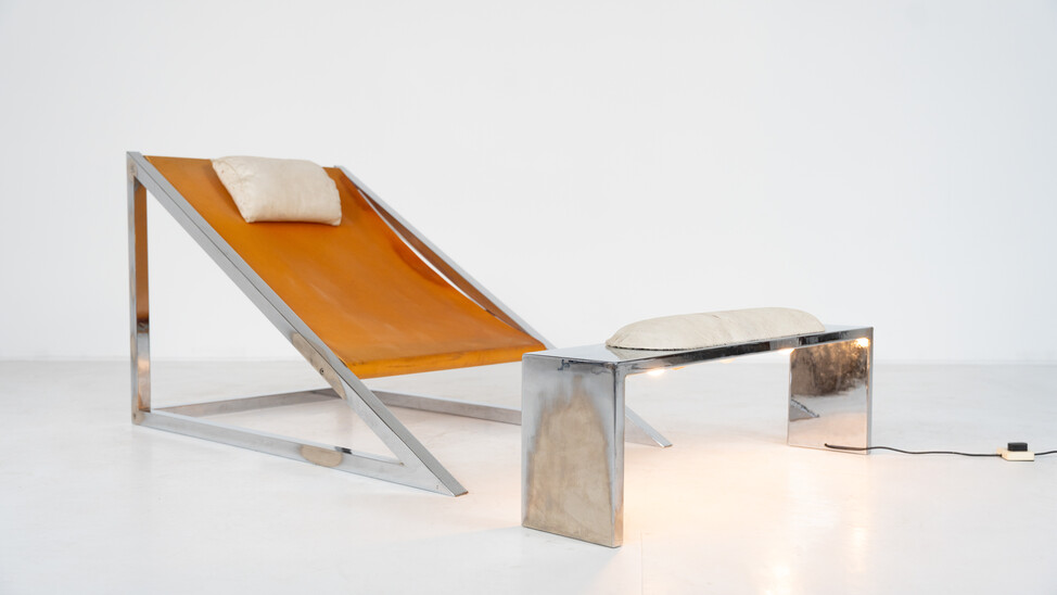 Mid-Century Modern 'Mies' Lounge Chair with Ottoman by Archizoom Associati, 1960s