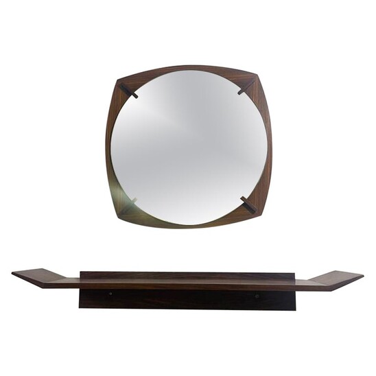 Mid-Century Modern Mirror and Console Set, Wood, Italy, 1960s