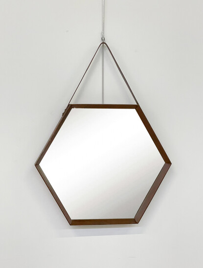 Mid-Century Modern Mirror, Leather, Italian, 1950s