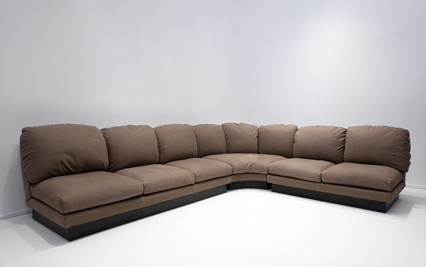 Mid-Century Modern Modular Sofa Set by Willy Rizzo, Suede, Italy, 1970s