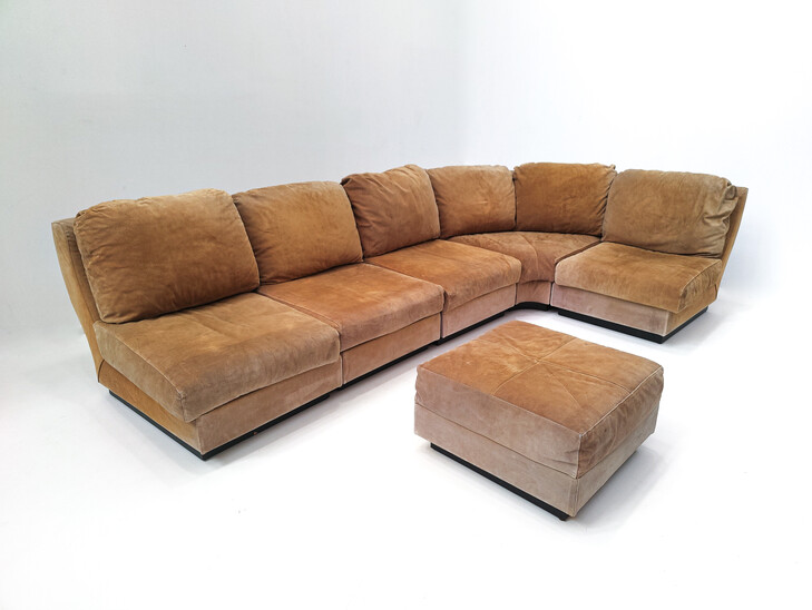 Mid-Century Modern Modular Sofa Set by Willy Rizzo, Suede, Italy, 1970s