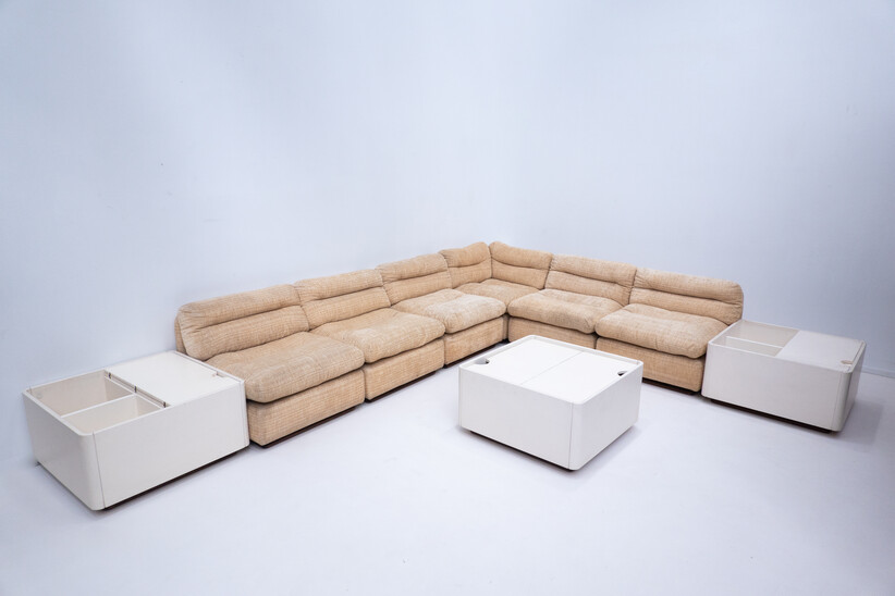 Mid-Century Modern Modular Sofa with 3 Side Tables, Original Upholstery, Italy,1960s