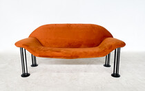 Mid-Century Modern Orange Sofa by Burkhard Vogtherr for Hain + Tohme, Fabric, 1980s - New Upholstery