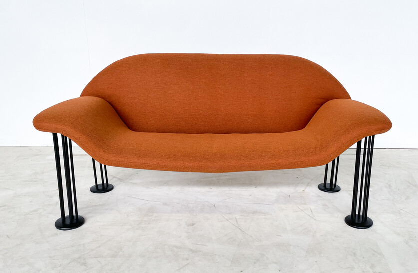 Mid-Century Modern Orange Sofa by Burkhard Vogtherr for Hain + Tohme, Fabric, 1980s - New Upholstery