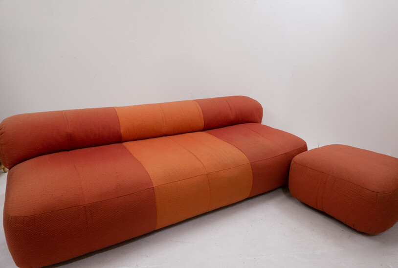Mid-Century Modern Orange Sofa with Ottoman by Arflex, Italy 1970s