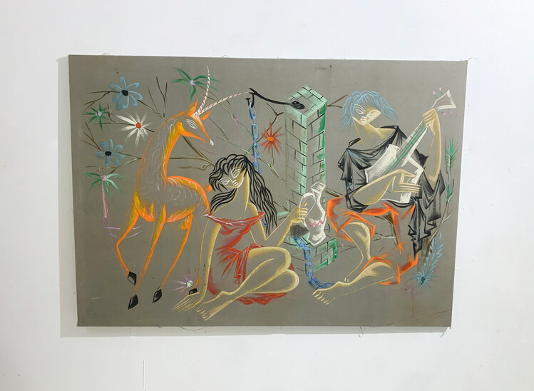 Mid-Century Modern Painted Canvas, 1960s