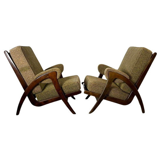 Mid-Century Modern Pair of Armchairs, 1950s, Orignal Upholstery 
