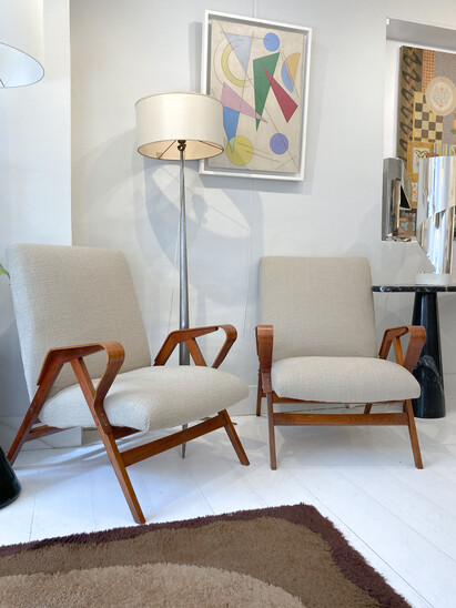 Mid-Century Modern Pair of Armchairs, Austria, 1950s - New Upholstery