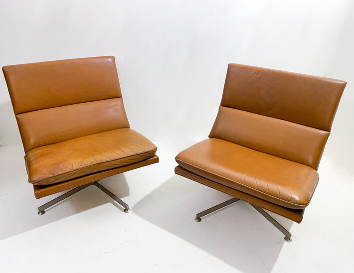 Mid-Century Modern Pair of Armchairs by Georges van rijck for Beaufort, Vegan Leather, Belgium, 1960s