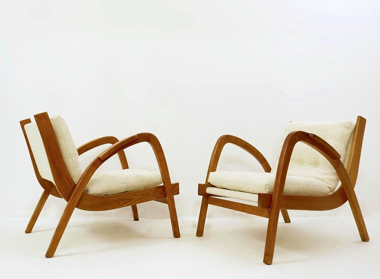  Mid-Century Modern Pair of Armchairs by Karel Kozelka & Antonin Kropacek, 1950s