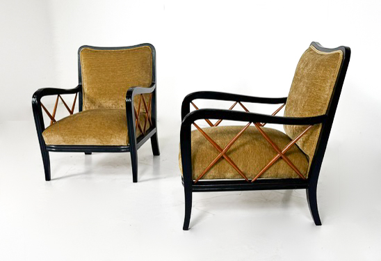 Mid-Century Modern Pair of Armchairs by Paolo Buffa, New Upholstery, Italy, 1950s