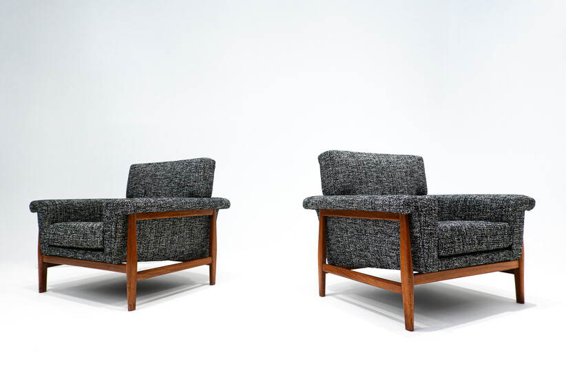 Mid-Century Modern Pair of Armchairs, Grey, Teak, Italy, 1960s - New Upholstery