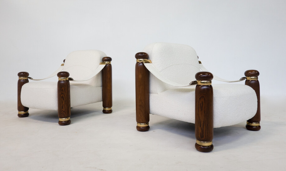 Mid-Century Modern Pair of Armchairs, Italy, 1970s -New Upholstery