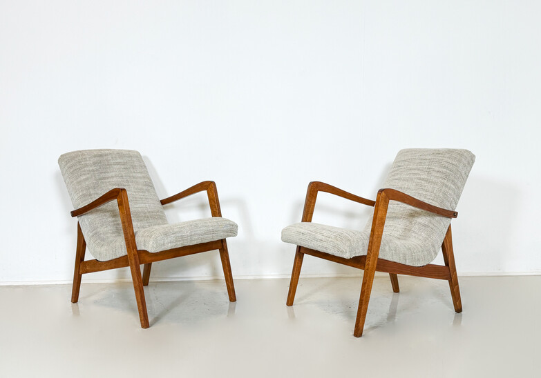 Mid-Century Modern Pair of Armchairs, Wood and Fabric, 1960s