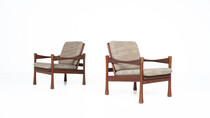 Mid-Century Modern Pair of Armchairs, Wood and Fabric, 1960s
