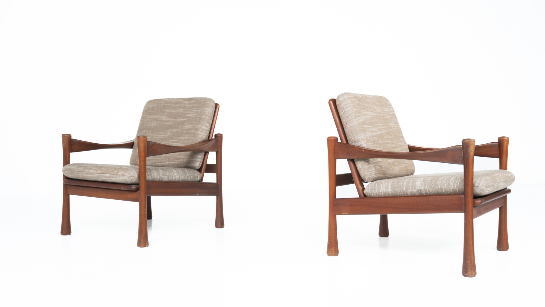 Mid-Century Modern Pair of Armchairs, Wood and Fabric, 1960s