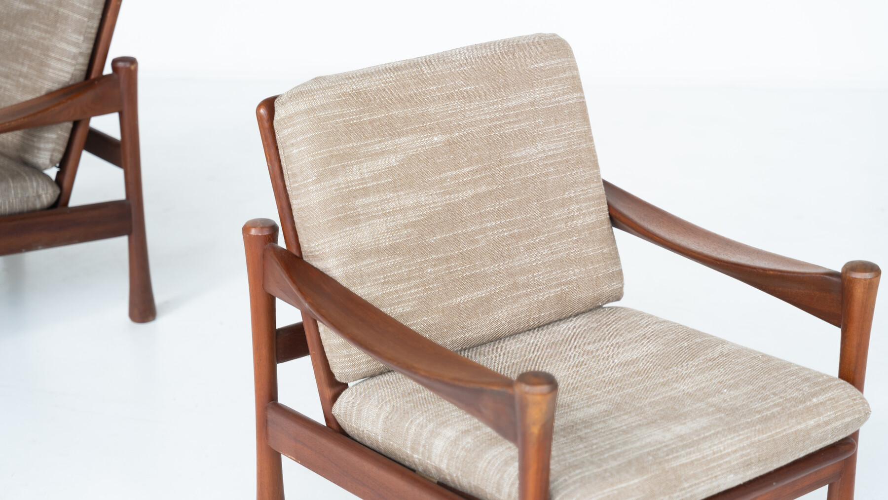 Mid-Century Modern Pair of Armchairs, Wood and Fabric, 1960s