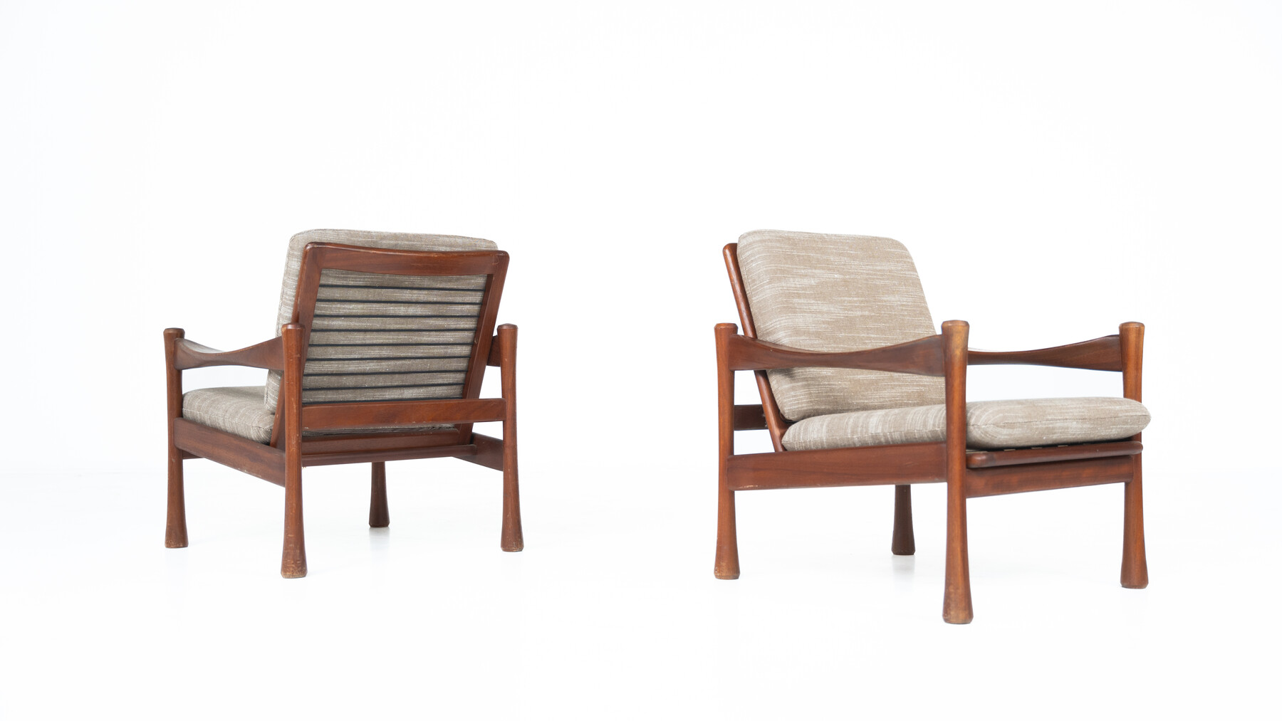 Mid-Century Modern Pair of Armchairs, Wood and Fabric, 1960s