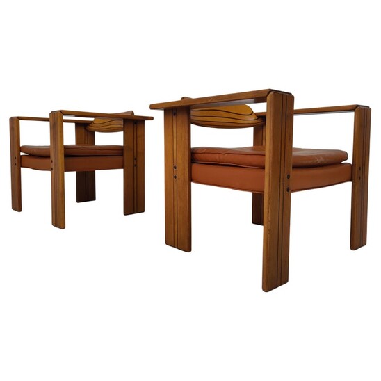 Mid-Century Modern Pair of Artona Armchairs by Afra and Tobia Scarpa for Maxalto,Italy, 1970s