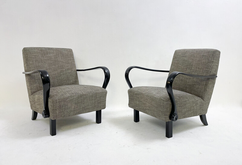 Mid-Century Modern Pair of Bentwood Armchairs H-320 by Jindrich Halabala - Czech Republic ,1940s