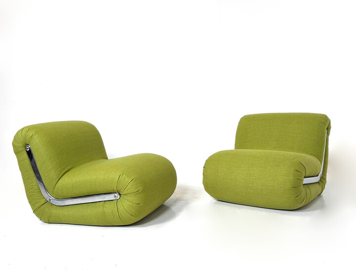Mid-Century Modern Pair of Boomerang Easy Chairs by Rodolfo Bonetto, 1960s, Italy - New Upholstery