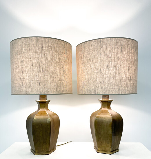 Mid-Century Modern Pair of Bronze Table Lamps