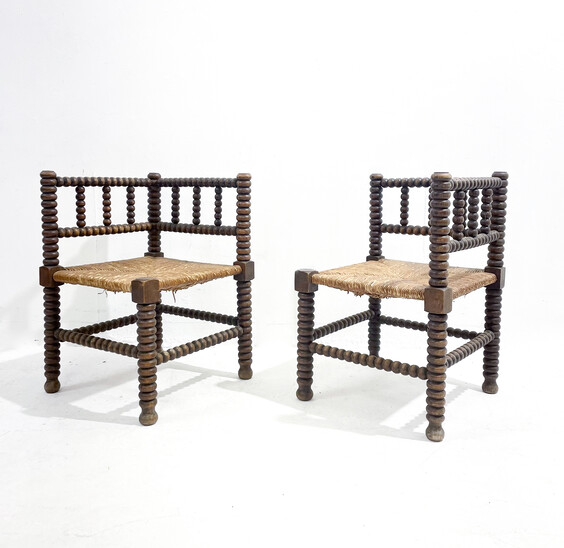 Mid-Century Modern Pair of Brutalist Chairs in the style of Charles Dudouyt, France, 1940s 