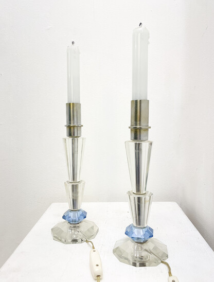 Mid-Century Modern Pair Of Candlestick Table Lamp, Crystal, 1930s