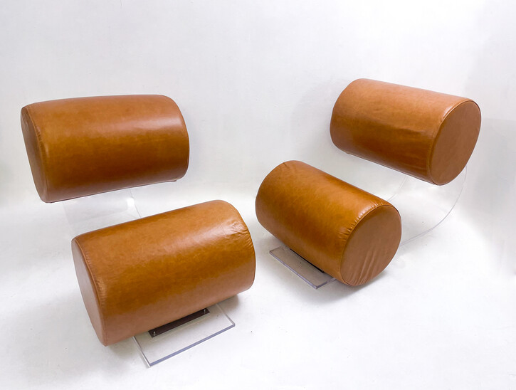 Mid-Century Modern Pair of Cognac Armchairs by Marzio Cecchi,  Plexiglas and Leather, 1970