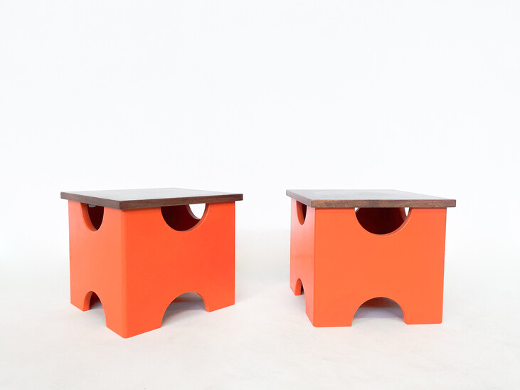 Mid-Century Modern Pair of Dado Stools by Ettore Sottsass