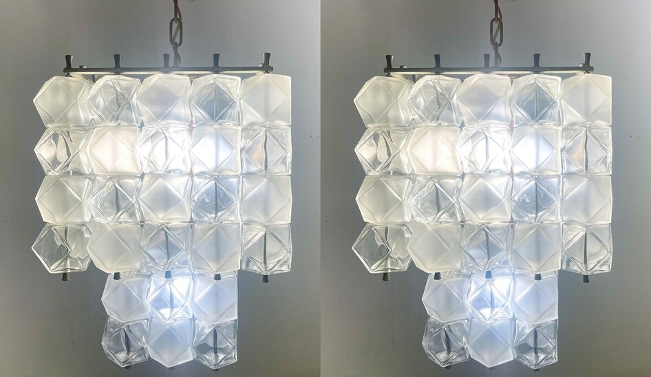 Mid-Century Modern Pair of Glass Chandeliers, Italy, 1960s