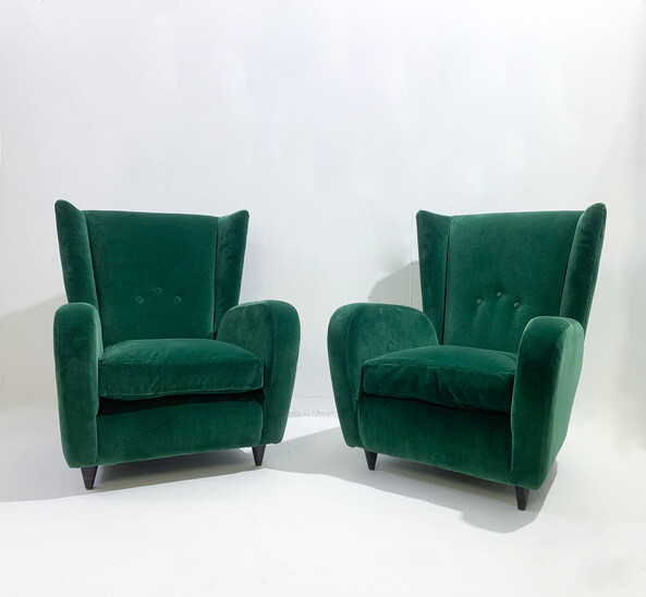 Mid-Century Modern Pair of Green Velvet Armchairs by Paolo Buffa, Italy, 1950s