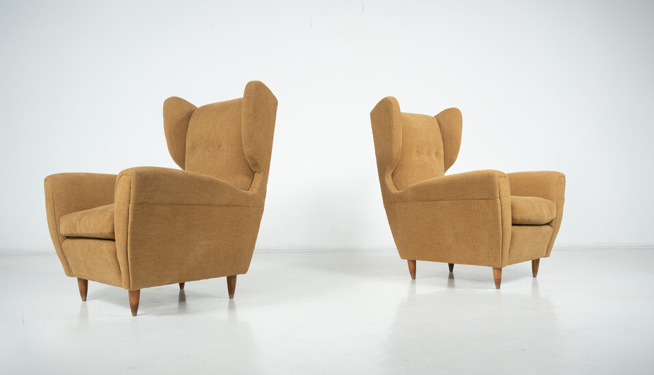 Mid-Century Modern Pair of Highback Armchairs, New Upholstery