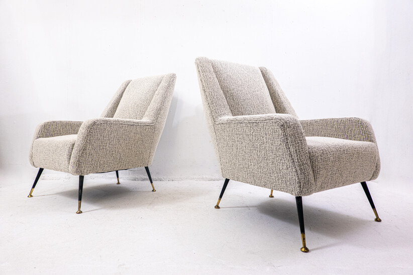 Mid-Century Modern Pair of Italian Armchairs, 1950s - New Upholstery 