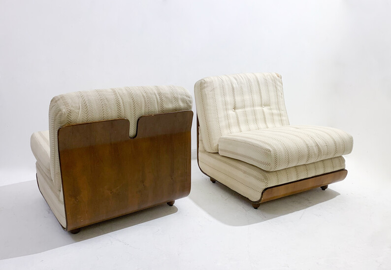 Mid-Century Modern Pair of Italian Armchairs, 1960s, Original Fabric