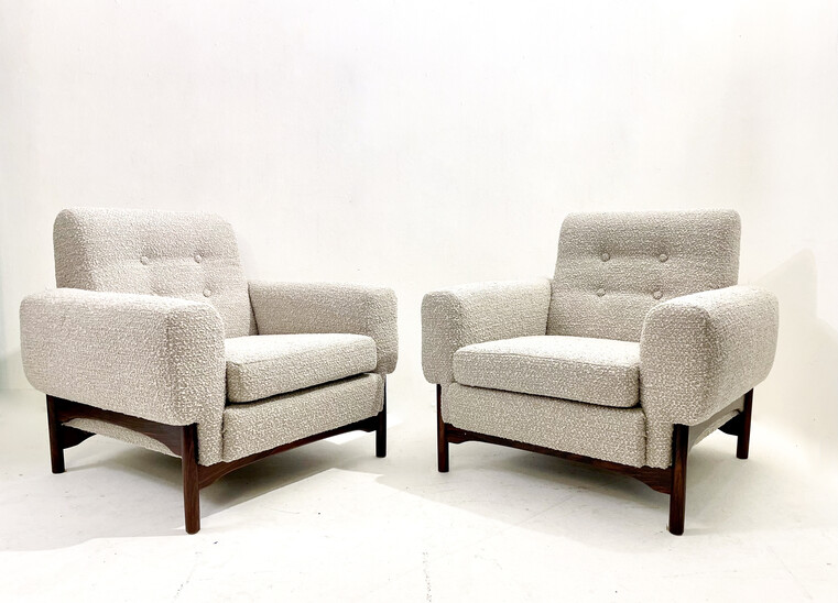 Mid-Century Modern Pair of Italian Armchairs, Grey Fabric, 1960s- 2 pairs available 